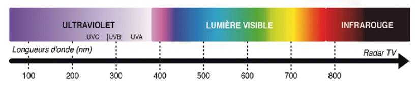Le spectre lumineux. Le JWST voit dans l'infrarouge proche et moyen. [inrs.fr - Œuvre INRS]