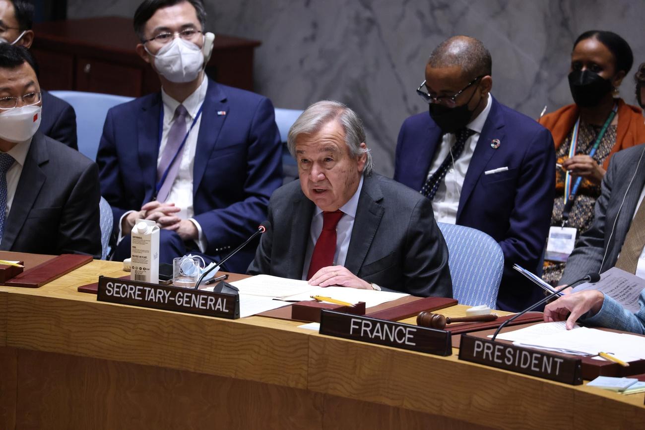 Antonio Guterres s'est exprimé jeudi devant le Conseil de sécurité de l'ONU. [Keystone/EPA - Justin Lane]