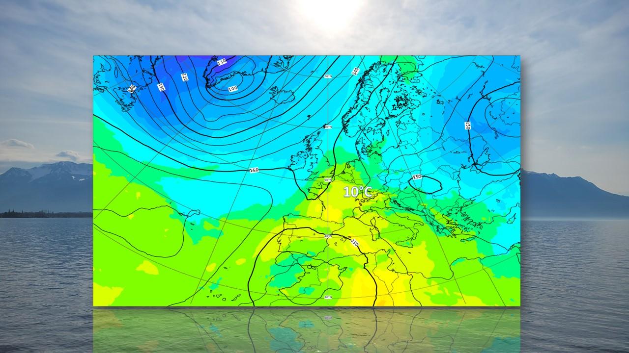 Températures prévues à 1500m par le modèle européen (ECMWF) pour le 16 mars 2022 [ECMWF/RTS - Gaëlle Cotture]