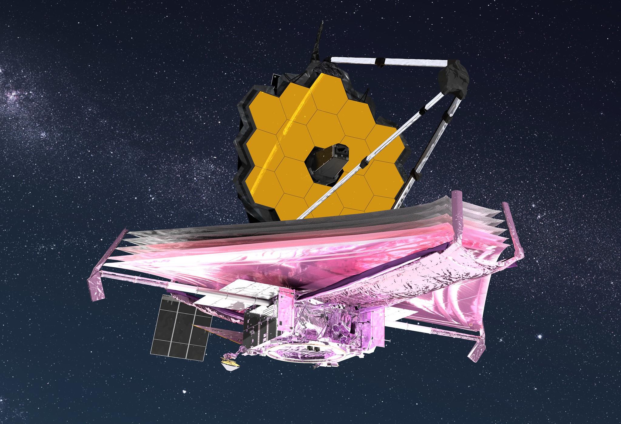 Une vision d'artiste du télescope spatial James Webb dans l'espace. [NASA GSFC/CIL - Adriana Manrique Gutierrez]