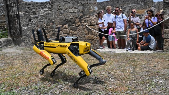 "Spot", le drôle de chien-robot qui surveille les ruines de Pompéi. [AFP - ANDREAS SOLARO]