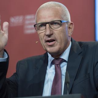 Pierin Vincenz, en 2015, alors qu'il dirige la banque Raiffeisen [KEYSTONE - LUKAS LEHMANN]