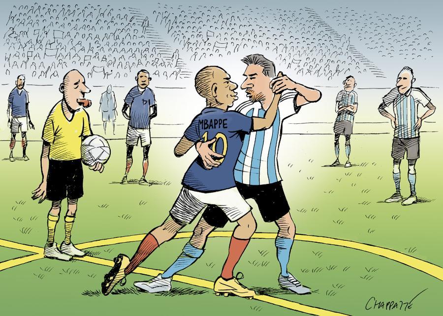 "Le duel Mbappé-Messi", par Chappatte. [© Chappatte dans Le Temps, Genève]