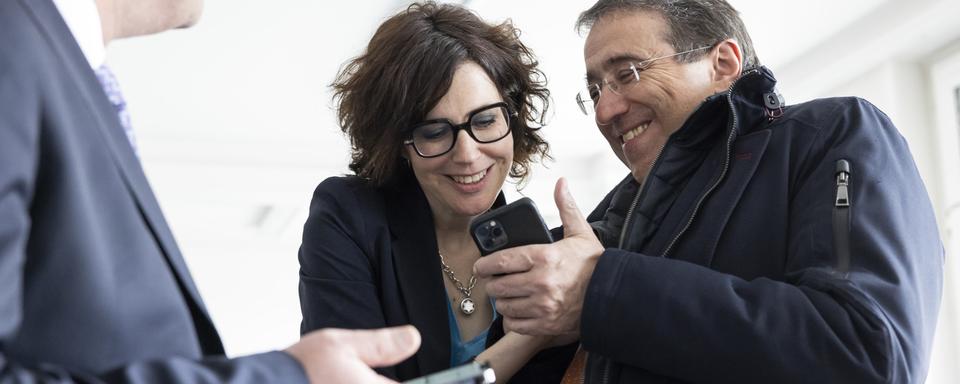 Christelle Luisier et Pascal Broulis ne cachaient pas leur satisfaction à la lecture des résultats. [Keystone - Cyril Zingaro]