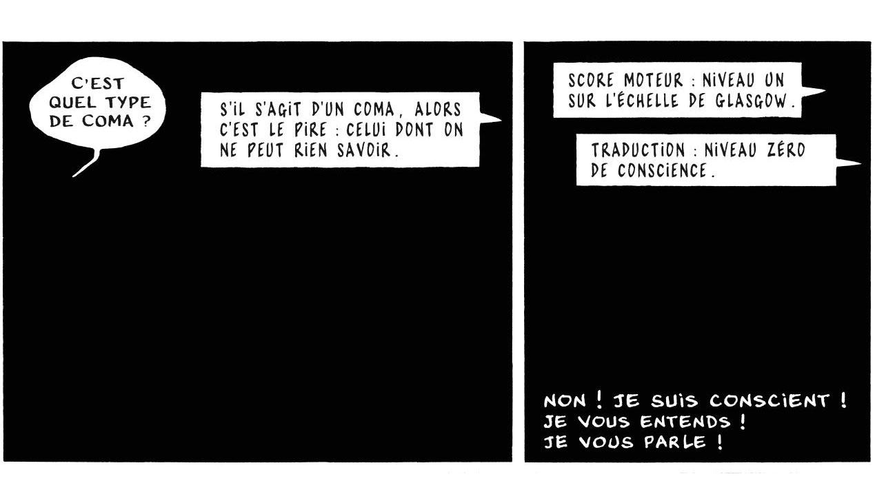 Deux cases de la BD "Deep me" de Marc-Antoine Mathieu. [Editions Delcourt]