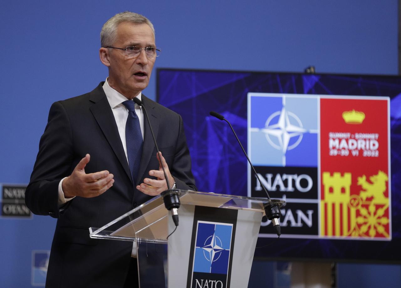 Le secrétaire général de l'Otan Jens Stoltenberg, le 27 juin 2022 à Madrid. [EPA(Keystone - Olivier Hoslet]