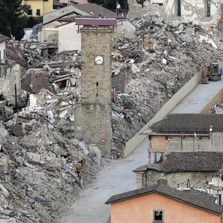 Une vue des bâtiments endommagés du centre de la ville d'Amatrice, mercredi 23 août 2017. [AP Photo/Keystone - Gregorio Borgia]