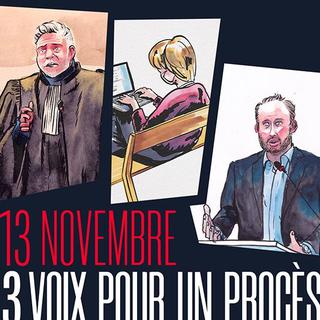 « 13 novembre : 3 voix pour 1 procès », un podcast de Charlotte Piret avec Arthur Dénouveaux et Xavier Noguerasprècès [©Radio France - Julien Mougnon]