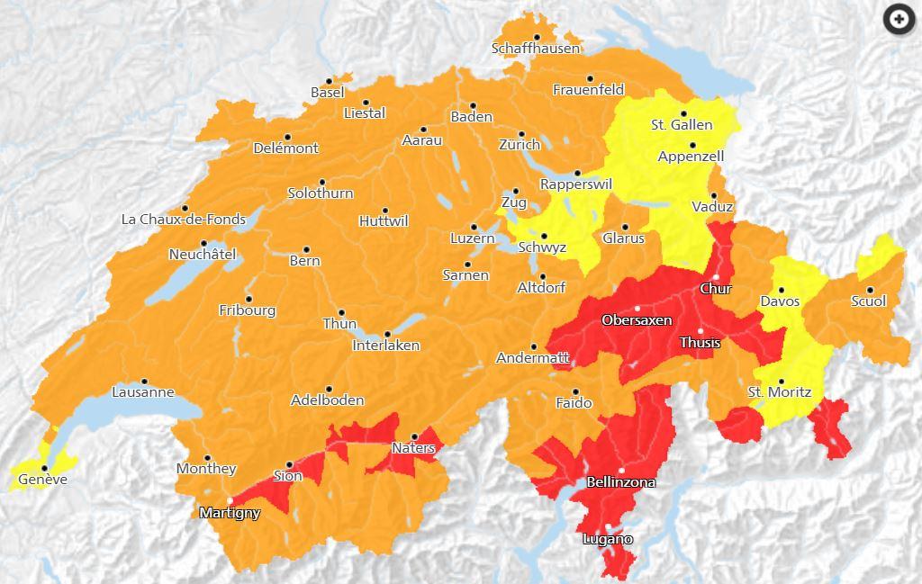 La carte du danger d'incendie en Suisse. [dangers-naturels.ch]