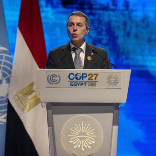Ignazio Cassis a souligné la nécessité de maintenir les objectifs climatiques. [Keystone - AP Photo/Nariman El-Mofty]