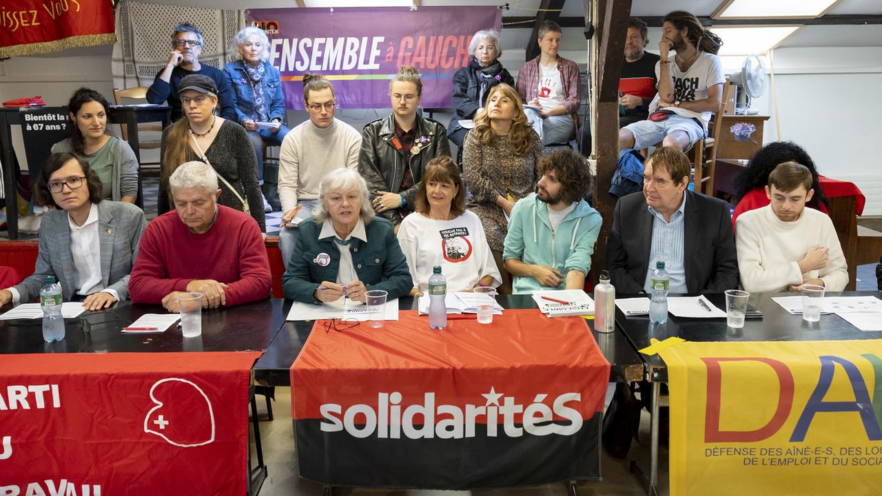 Les candidates et candidats d'Ensemble à gauche lors du lancement de la campagne le 20.09.2022. [Keystone - Salvatore Di Nolfi]