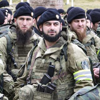 Des combattants tchétchènes à Grozny en février 2022. [AP/Keystone - Musa Sadulayev]