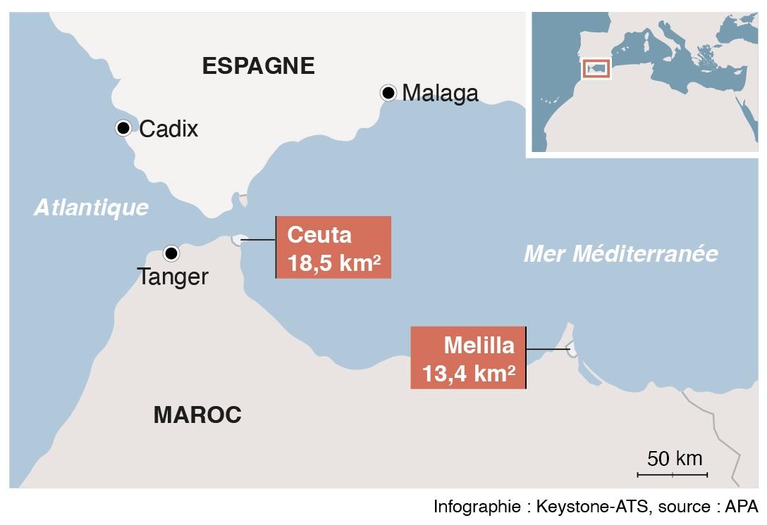 Les enclaves espagnoles de Ceuta et Melilla dans le nord du Maroc. [KEYSTONE - Gerhard Riezler]