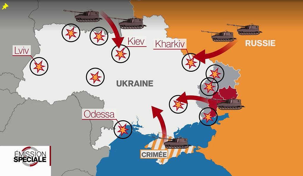 La carte de l'invasion russe en Ukraine (état au 24.02.2022, 10:10) [RTS]