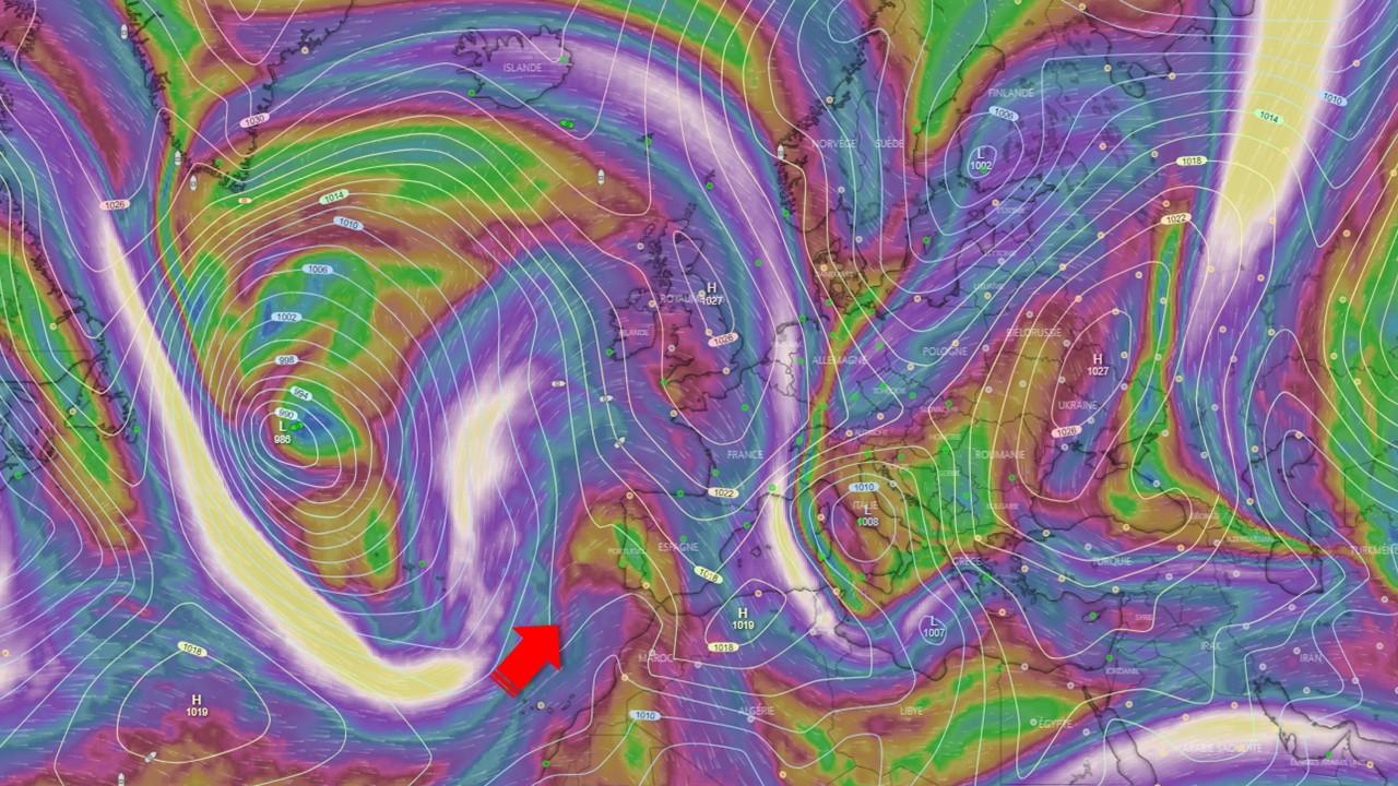 Ondulation des courants d'Ouest et du jet-stream le 1er mai 2023 [ECMWF/windy.com]