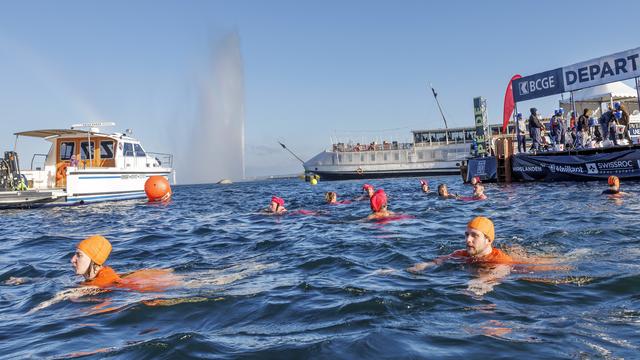 Près de 4300 personnes se sont jetées à l'eau pour la Coupe de Noël à Genève. [Keystone - Salvatore Di Nolfi]