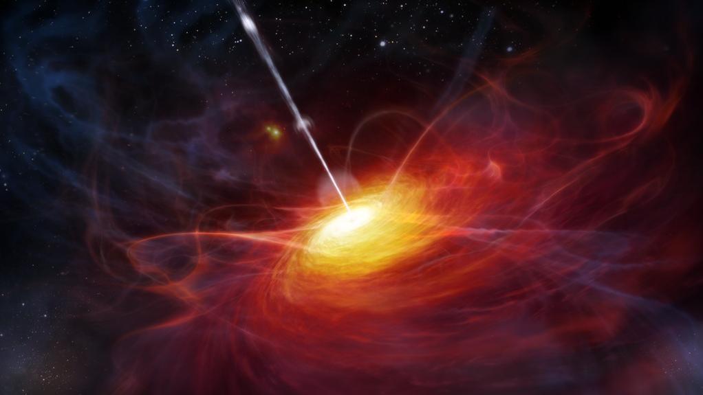 Un rendu artistique d'un quasar lointain (ULAS J1120+0641). [ESO - M. Kornmesser]