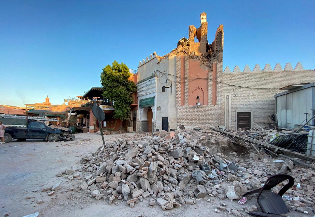 Les dégâts dans une mosquée de Marrakech. [Reuters - Abdelhak Balhaki]