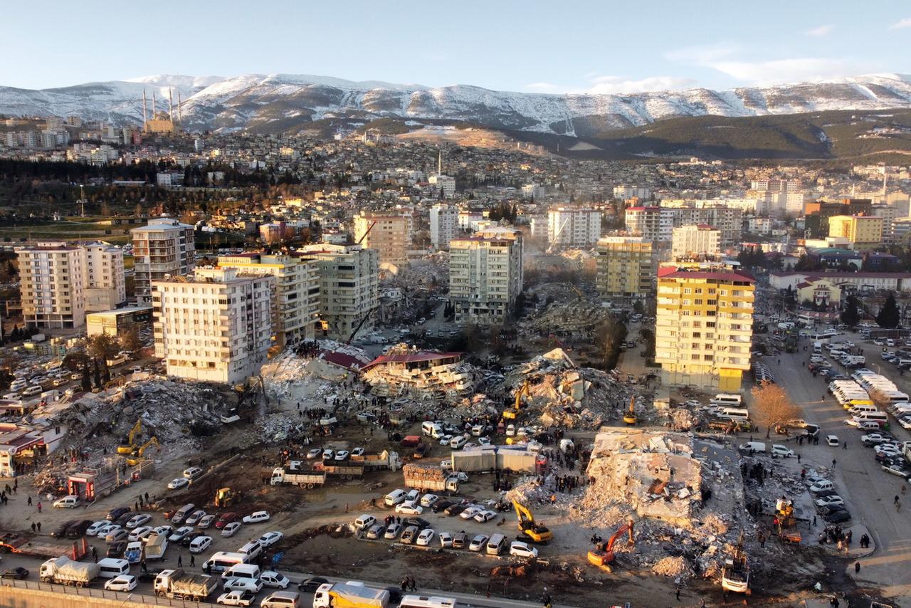 Vue aérienne des dégâts à Kahramanmaras. [Keystone - EPA/Abir Sultan]