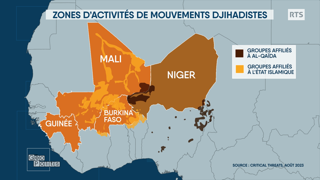 Le Mali, le Burkina Faso et le Niger sont touchés par des violences djihadistes. [RTS - Géopolitis]