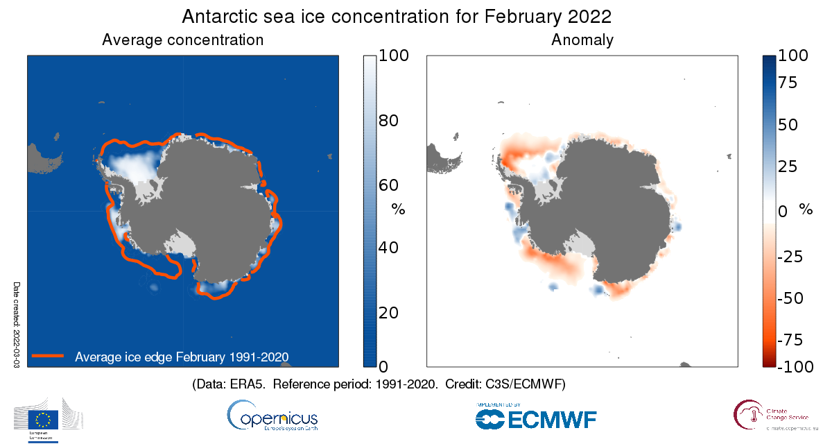L'étendue de la glace de mer en Antarctique n'a jamais été aussi basse. [C3S/ECMWF]