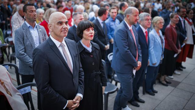 Alain Berset lors des célébrations du 1er Août à Lausanne (VD). [Keystone - Valentin Flauraud]