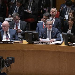 Ignazio Cassis s'en prend à la Russie lors de sa première au Conseil de sécurité de l'ONU. [KEYSTONE - JOHN MINCHILLO]