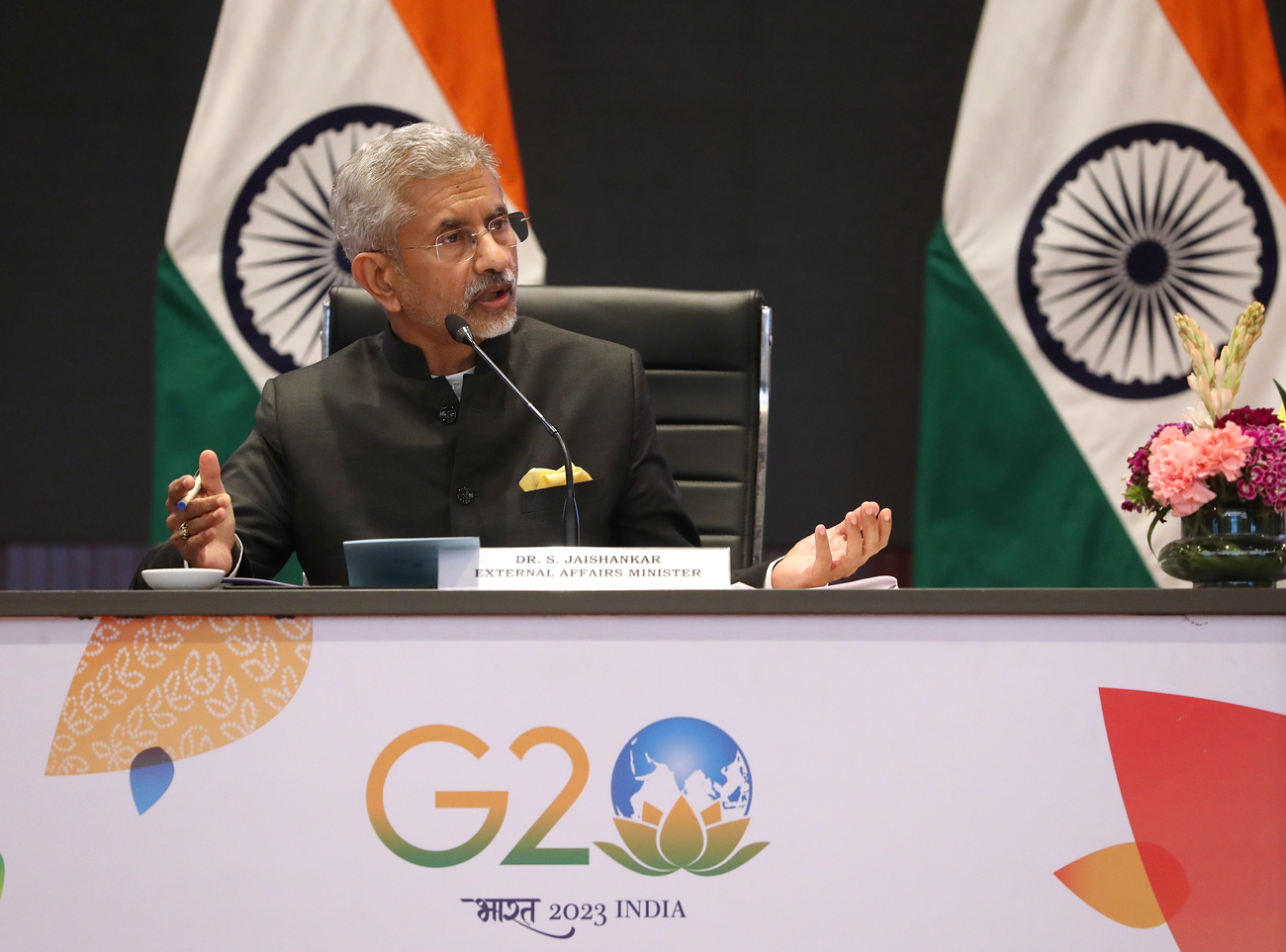 Le ministre indien des Affaires étrangères lors de la réunion du G20 à New Delhi, le 2 mars 2023. [EPA/Keystone - Harish Tyagi]
