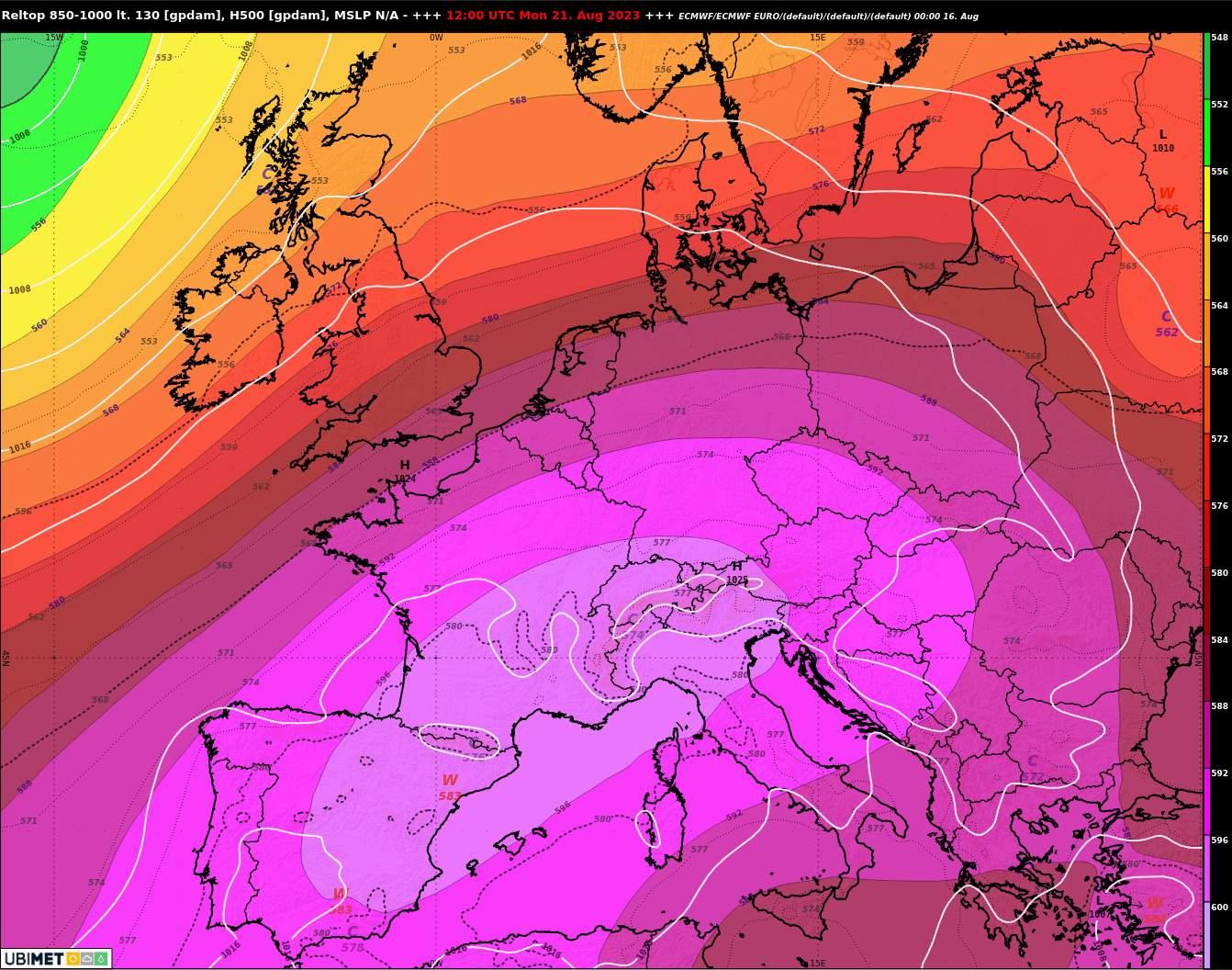 Situation générale lundi prochain en Europe. La Suisse sera sous un dôme de chaleur. [Meteonews.ch]
