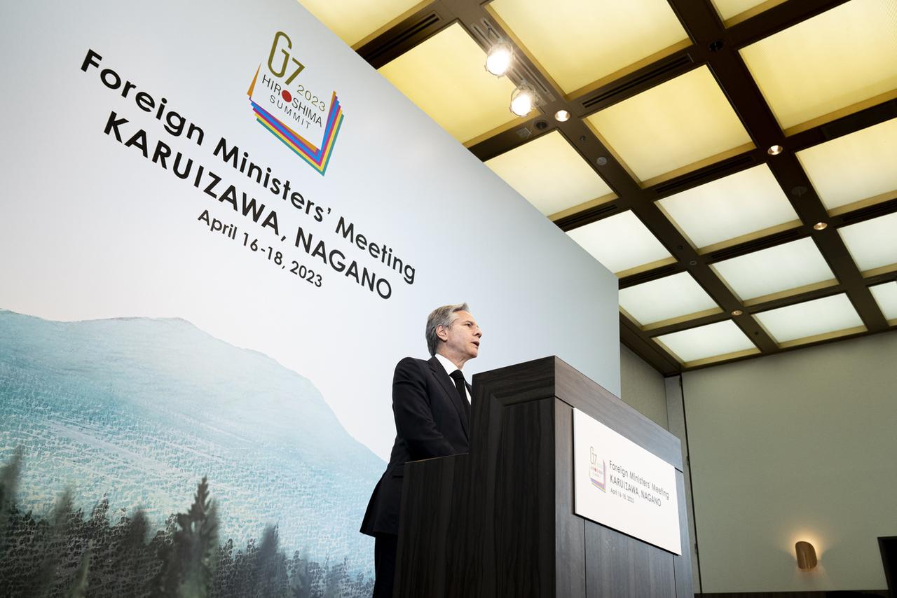 Le secrétaire d'Etat américain Anthony Blinken lors de  la réunion du G7 au Japon, le 18 avril 2023. [AP/Keystone - Andrew Harnik]