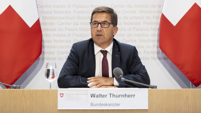 Le chancelier de la Confédération Walter Thurnherr a annoncé sa démission mercredi 16 août 2023. Il occupait le poste depuis huit ans. [Keystone - Anthony Anex]