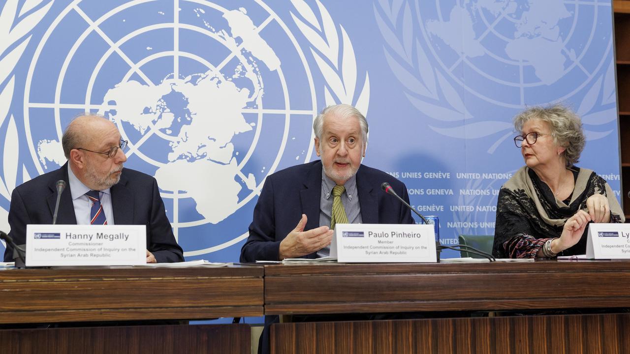 Le président de la Commission d'enquête internationale sur la Syrie, Paulo Pinheiro, le 13.03.2023 à Genève. [Keystone - Salvatore Di Nolfi]