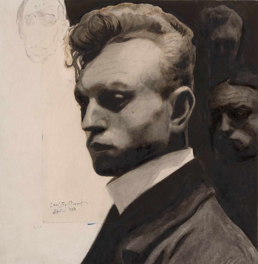 Léon Spilliaert, "Autoportrait aux masques", 1903. [Musée d'Orsay - Fonds des dessins et miniatures, collection du musée d'Orsay]