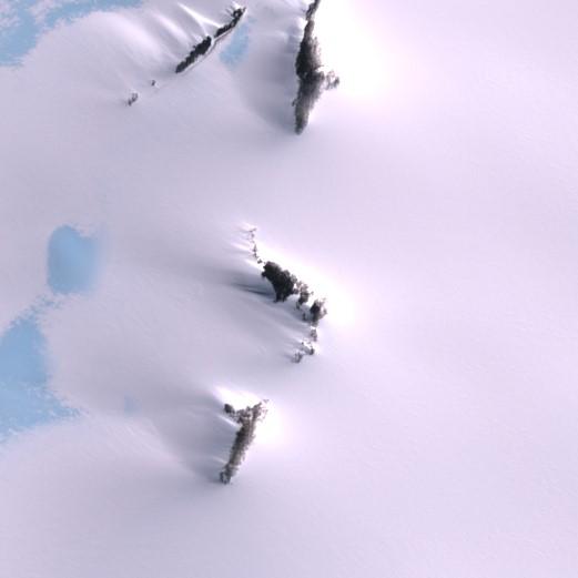 La glace bleue des glaciers millénaires est repérée grâce à des images prises par satellite. C'est là qu'il y a plus de probabilités de trouver des météorites. [Sentinel-2/ESA - Maria Schönbächler/ETH Zürich]