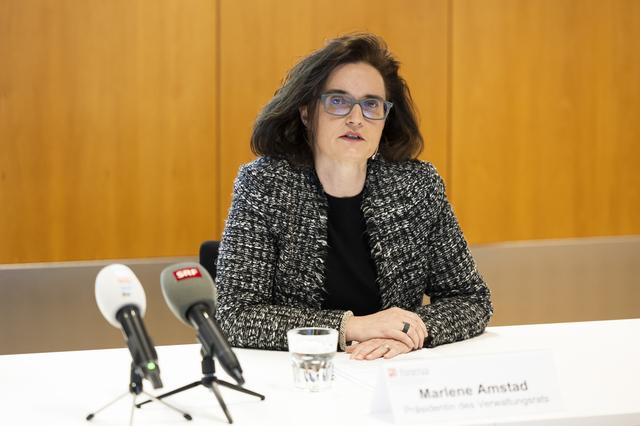 Marlene Amstad est présidente de la Finma depuis 2021. [Keystone - Peter Klaunzer]