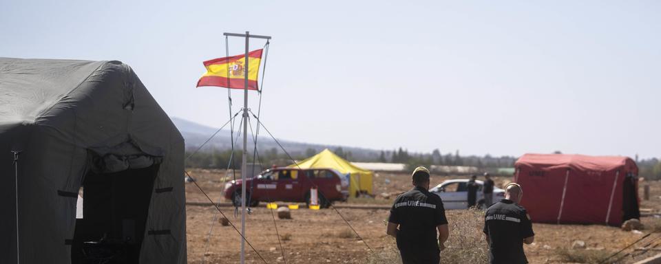 Le camp d'aide de l'Espagne à Amizmiz. [Keystone - MOSA'AB ELSHAMY]