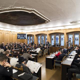 La salle du Grand Conseil Fribourgeois, le 15 décembre 2016. [Keystone - Anthony Anex]