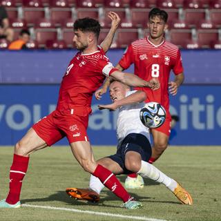 En football, l’équipe de Suisse des moins de 21 ans dispute son premier match du championnat d’Europe 2023. [Keystone - Georgios Kefalas]