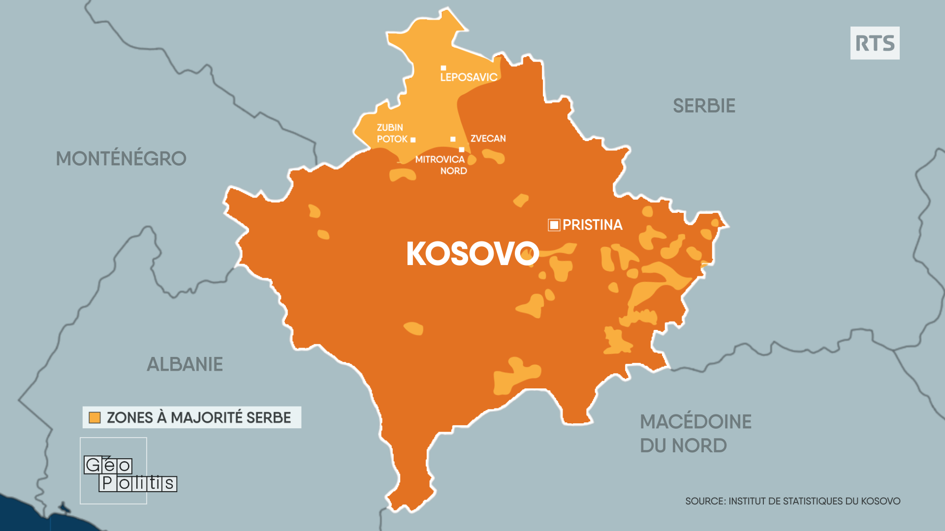 Un tiers des Serbes du Kosovo vivent dans le nord du pays. [RTS - Géopolitis]