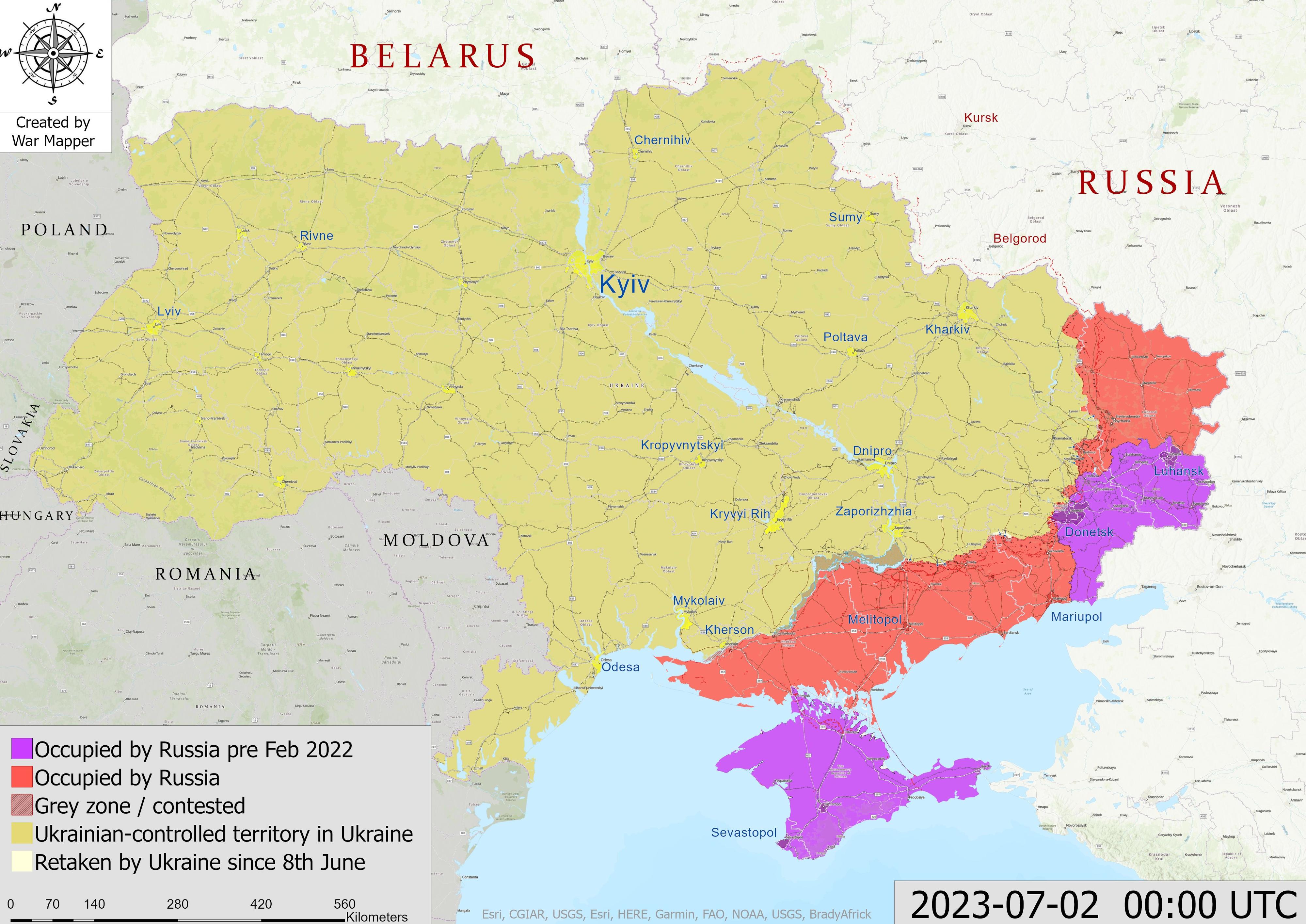 En l'espace d'un mois, l'Ukraine a pu reprendre un peu moins de 200 kilomètres carrés de territoire à l'envahisseur russe. [War Mapper/Twitter - RTS]