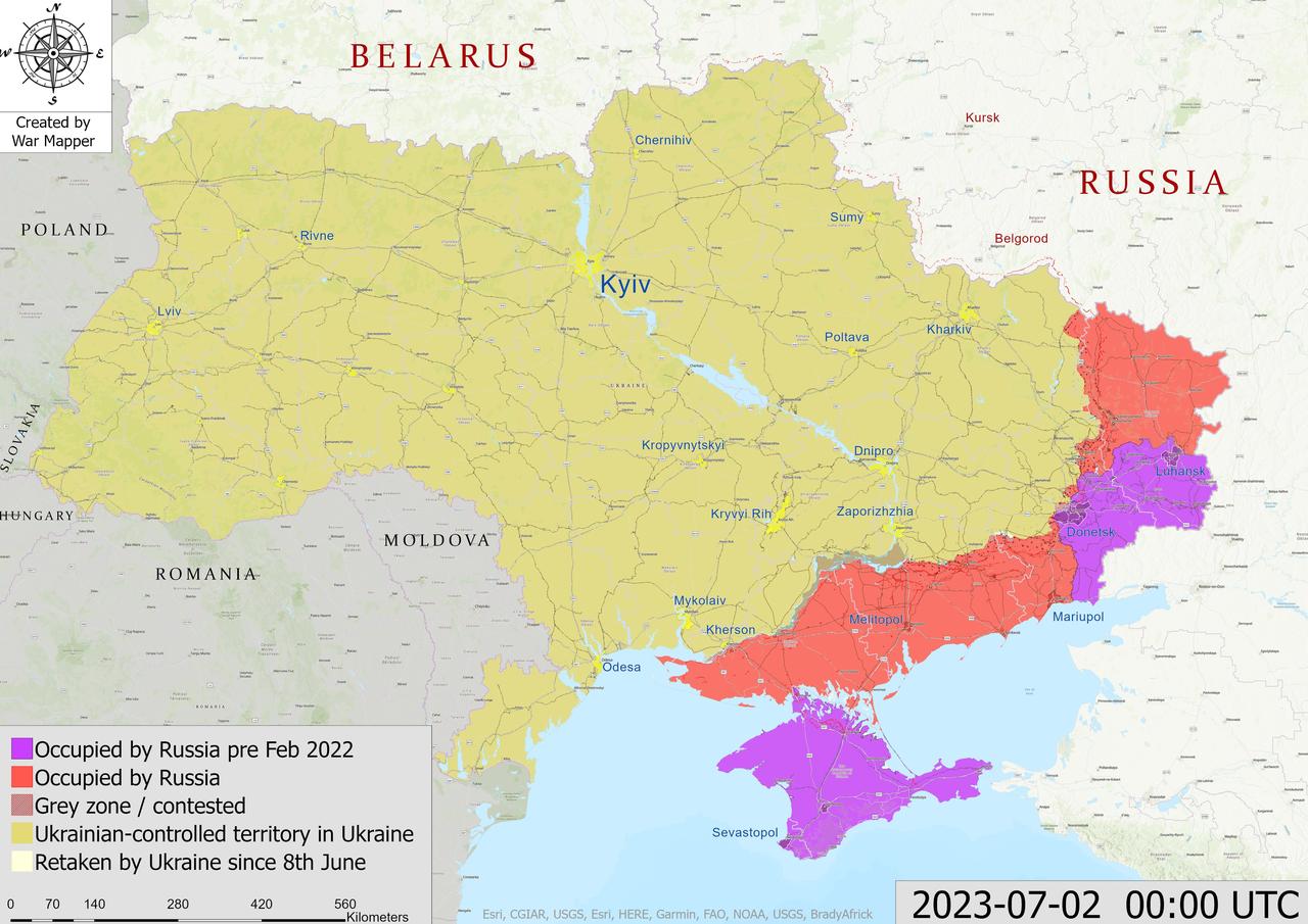 En l'espace d'un mois, l'Ukraine a pu reprendre un peu moins de 200 kilomètres carrés de territoire à l'envahisseur russe. [War Mapper/Twitter - RTS]