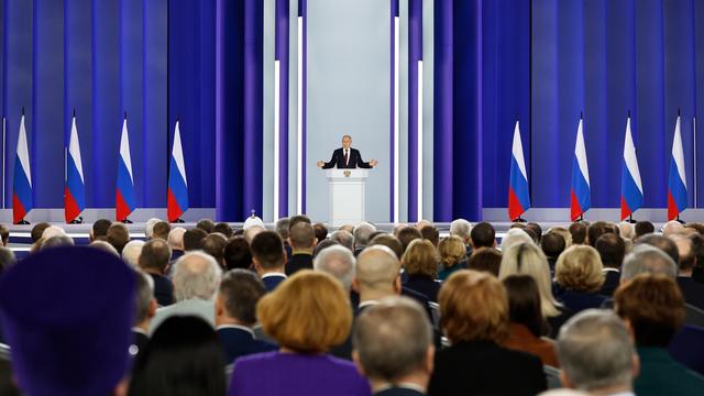 Vladimir Poutine lors de son discours à la nation à Moscou, 21.02.2023. [Government press service/Pool/Sputnik - Dmitry Astakhov]