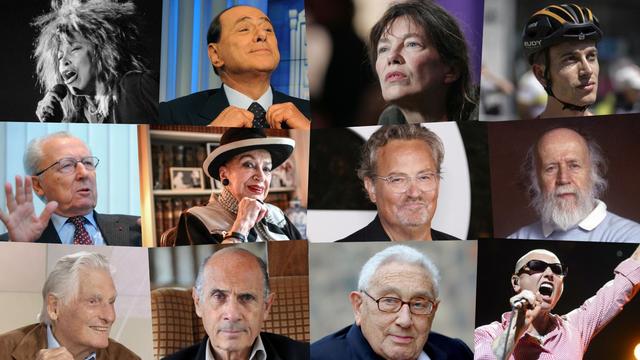 Tina Turner, Silvio Berlusconi, Jane Birkin, Gino Mäder, Jacques Delors, Geneviève de Fontenay, Matthew Perry, Hubert Reeves, Léonard Gianadda, Guy Marchand, Henry Kissinger, Sinead O'Connor, quelques unes des personnalités décédées cette année. [Keystone/afp]