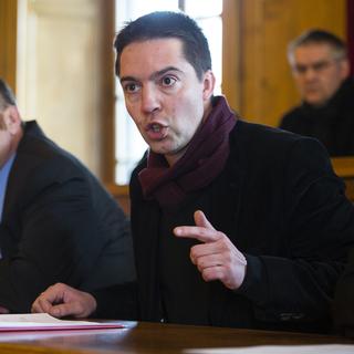 Le conseiller communal du Locle Cédric Dupraz (à droite), ici en 2015. [Keystone - Stefan Meyer]