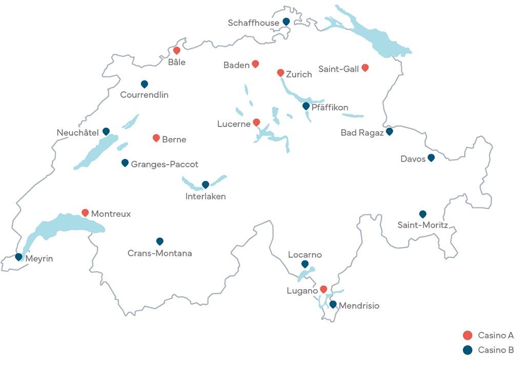 Les casinos actuels en Suisse. [CFMJ]