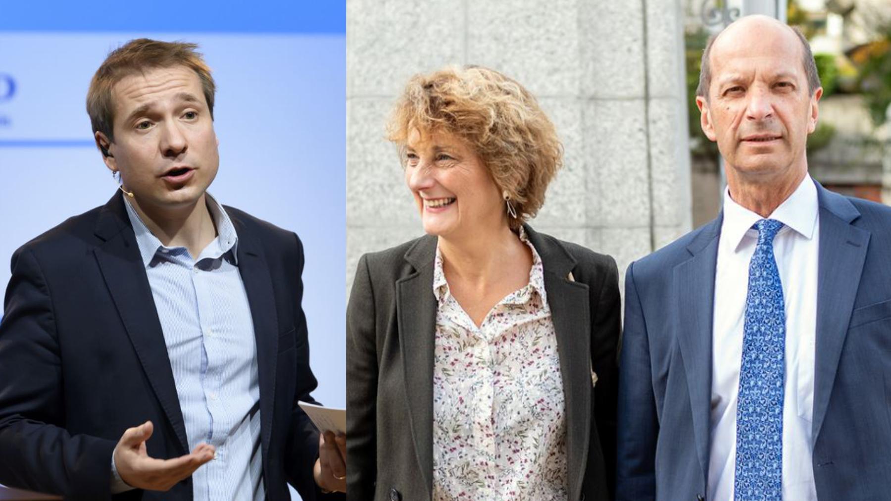Le PLR Philippe Nantermod et les centristes Marianne Maret et Beat Rieder. [Keystone - Anthony Anex et Olivier Maire]