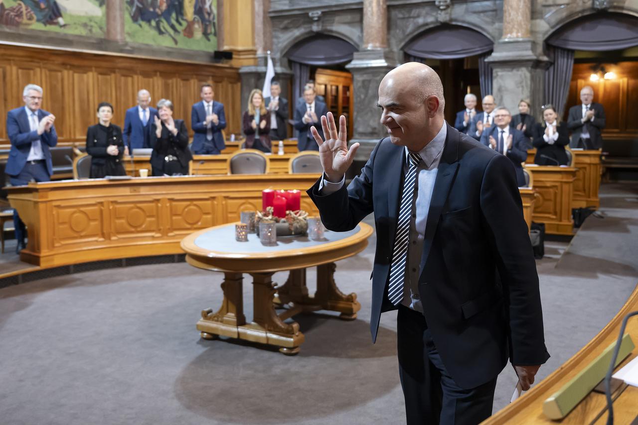 Alain Berset a fait ses adieux au Parlement. [Keystone - Anthony Anex]