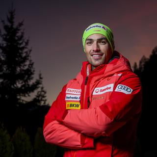 Le suisse Daniel Yule est favori du 2e slalom masculin de la Coupe du Monde de ski à Madonna di Campiglio en Italie. [Keystone - Jean-Christophe Bott]