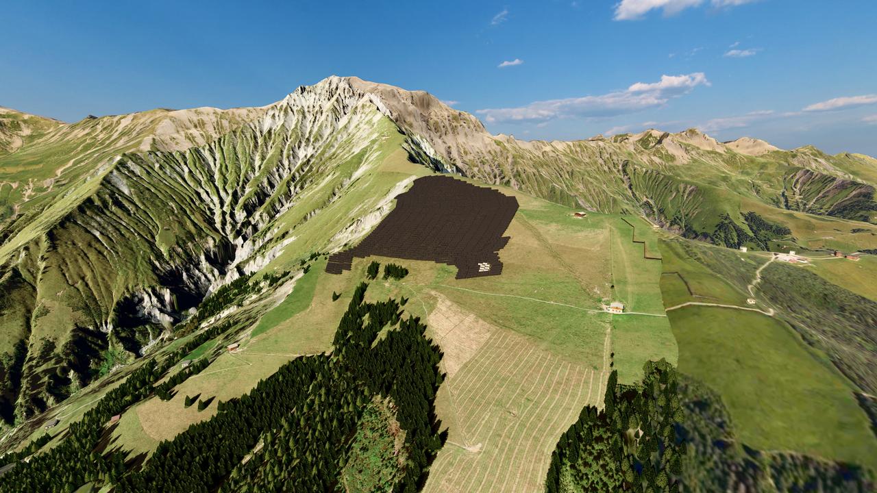 Visualisation du parc solaire sur la montagne Schwandfäl à Adelboden (BE). [LICHT UND WASSERWERK ADELBODEN AG]