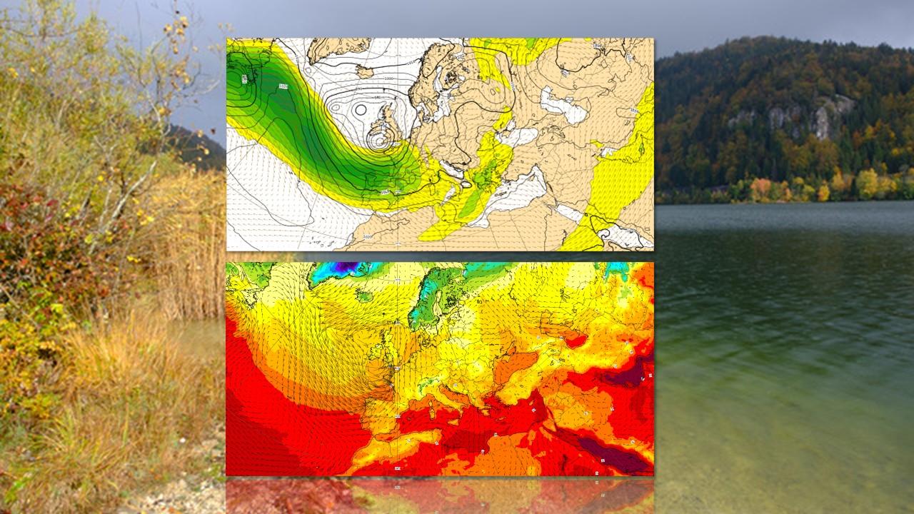 En haut, position et force du jet stream. En bas températures et vents au sol prévus par le modèle européen (ECMWF) pour la nuit du 1er au 2 novembre 2023. [ECMWF - Pierre-Alain Grandjean]